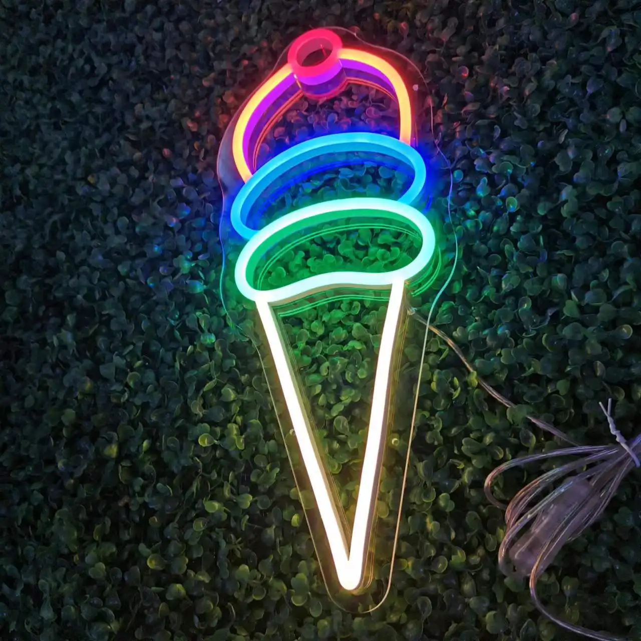 Red Customize Wall Light Ice Cream Cone Led Flex Cool Signs For Room Neon Sign