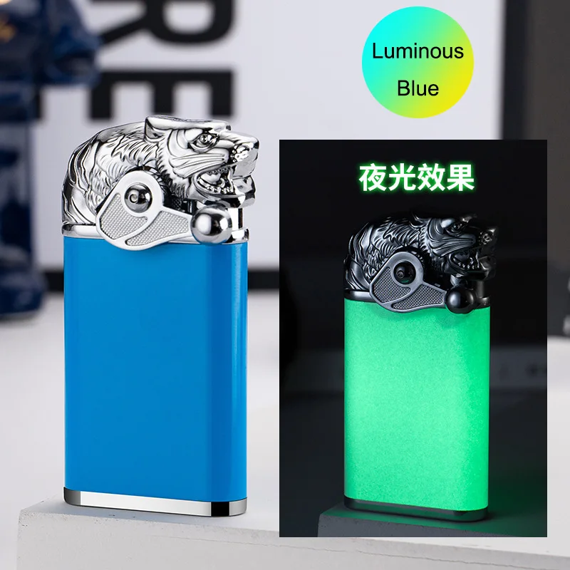 Innovative Cool Dual Jet Flame Gas Lighter Luminous Tiger Crocodile Model Adjustable Magic Double Flame Cigarette Lighters