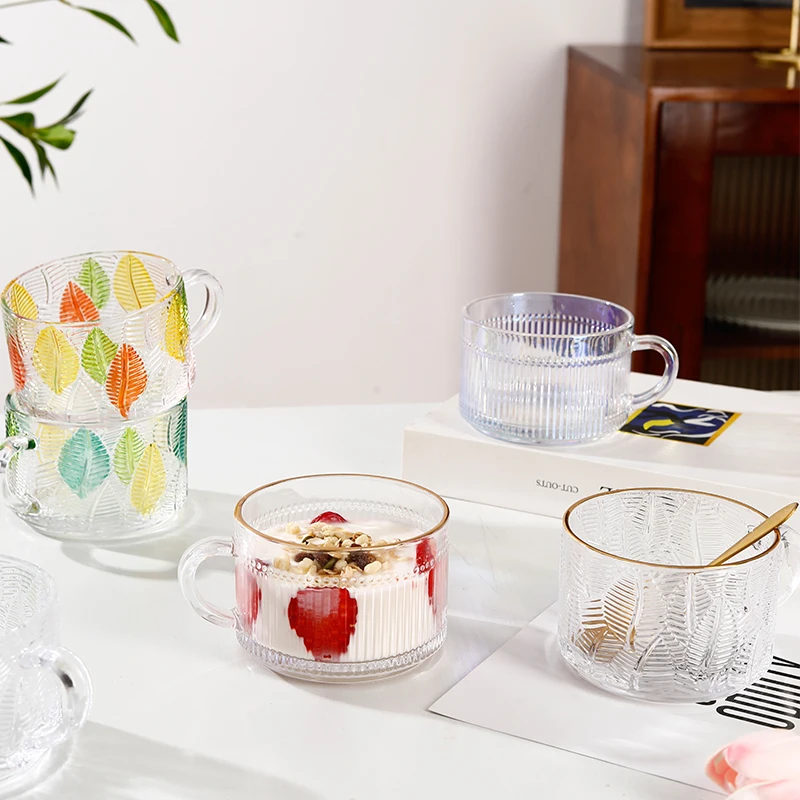 ZC Niche design sense ins large bore relief glass mug retro high appearance level glass iced coffee cup breakfast milk cup