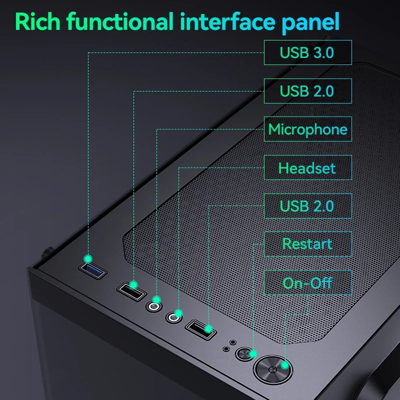 SNOWMAN PC Case Gaming Full View Dual Tempered Glass With USB3.0 Ports Black GPU Limit of 305mm In Length PC Computer Case