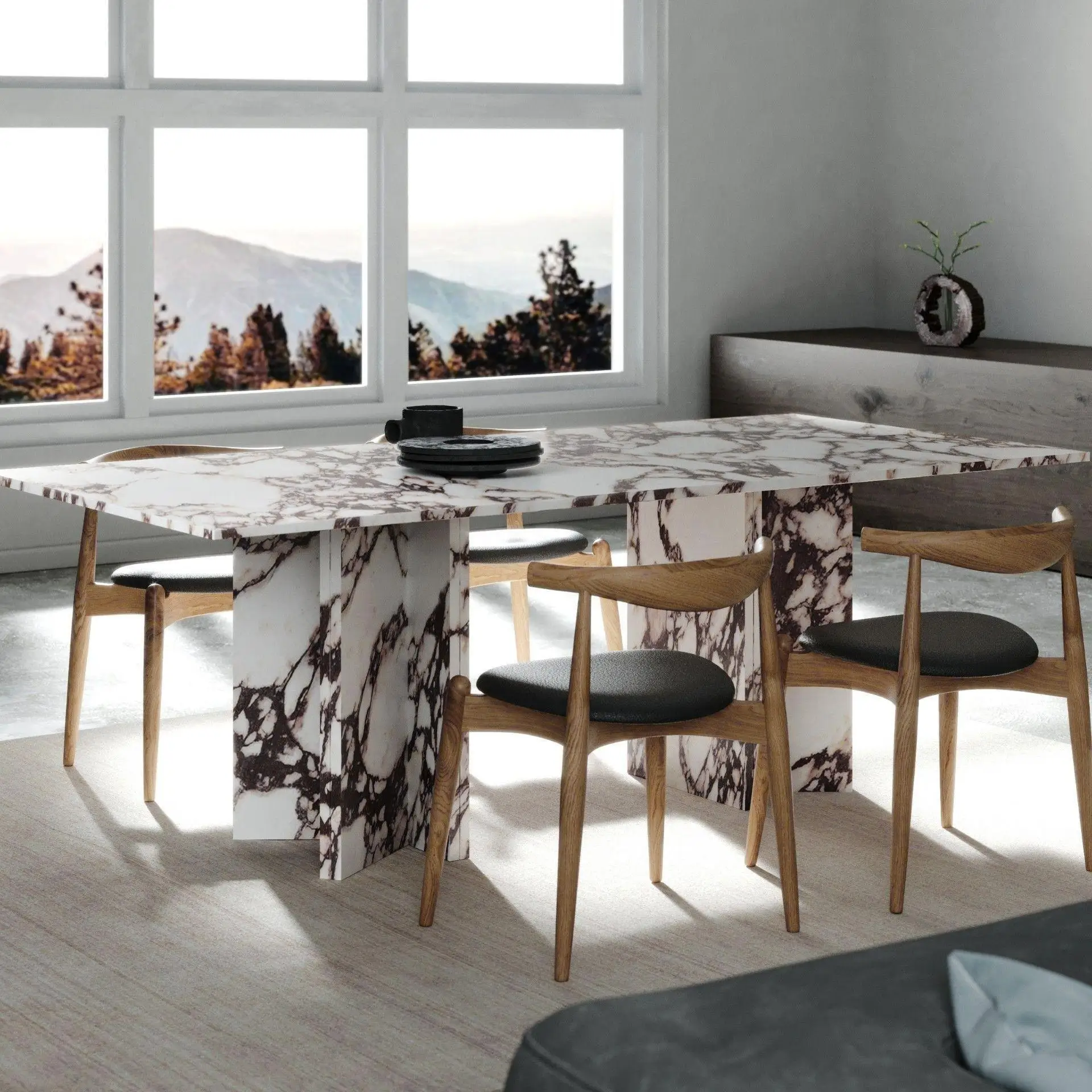 SHIHUI Luxury Design Natural Stone Dining Room Furniture Rectangle Dining Tables Calacatta Viola Real Marble Dining Table