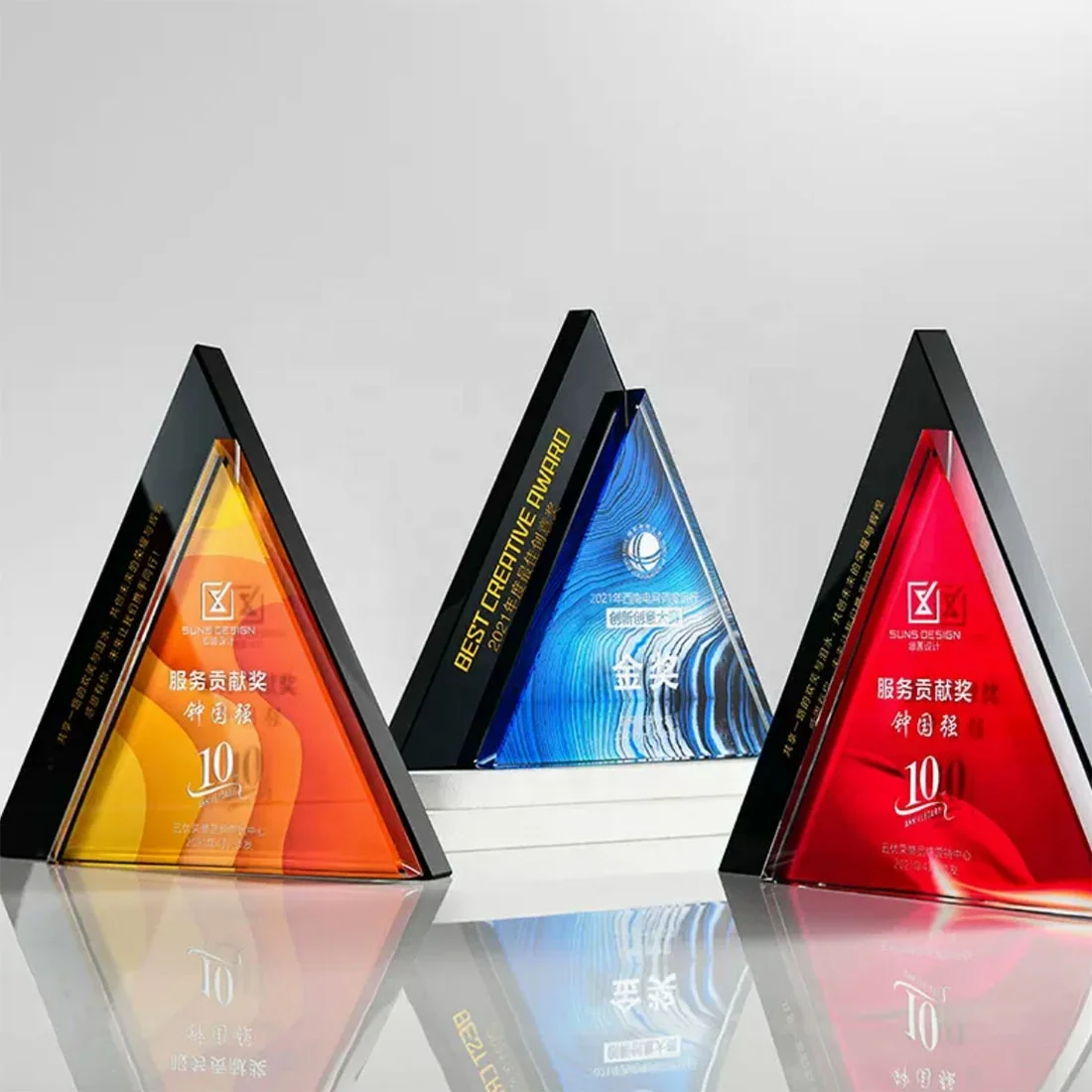 Events Souvenirs Award Glass Trophy Design Triangle Crystal Gift Classic Pujiang Customizable Sports Hand Made Love Europe Clear