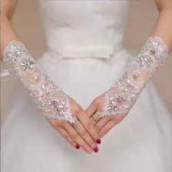 dress gloves white lace Crystal bridal wedding gloves accessories