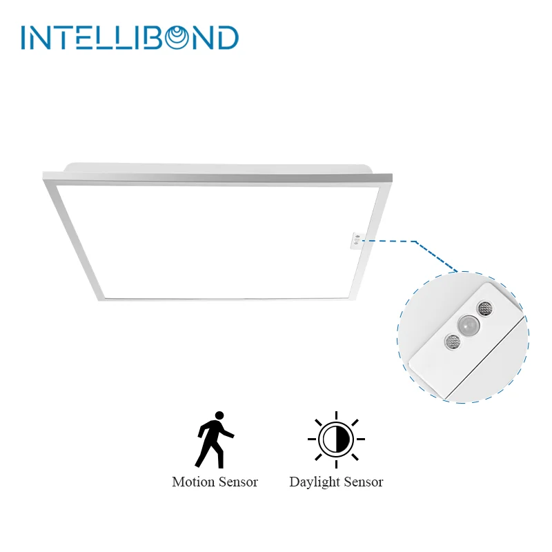 INTELLIBOND Office Commercial Indoor Parking Lot Dimmable 40w Square Ceiling Led Backlit Panel Light With Motion Sensor PIR