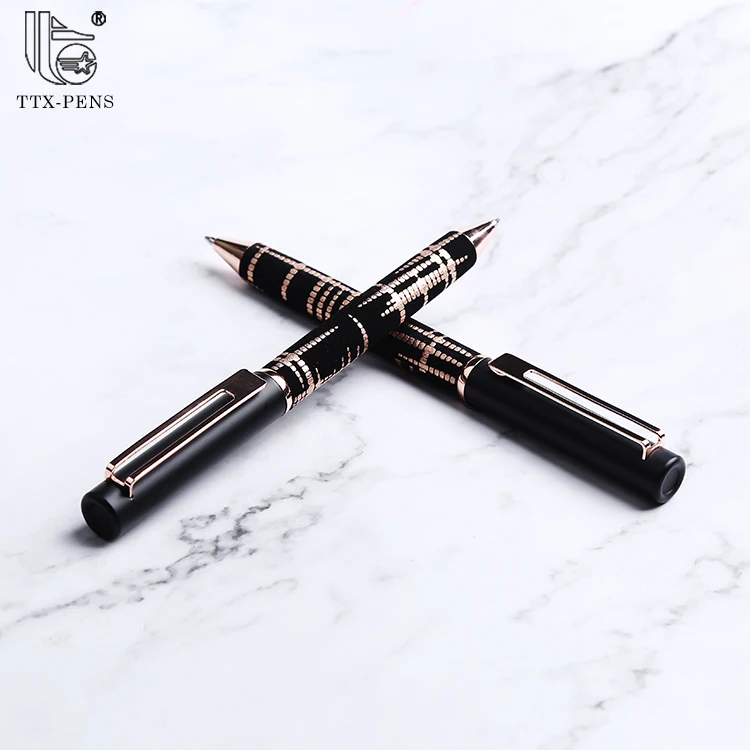 TTX New Design Packaging Metal Ball Glitter Gel PU leather Twist Shock School Rose Gold Cool Eco Pen