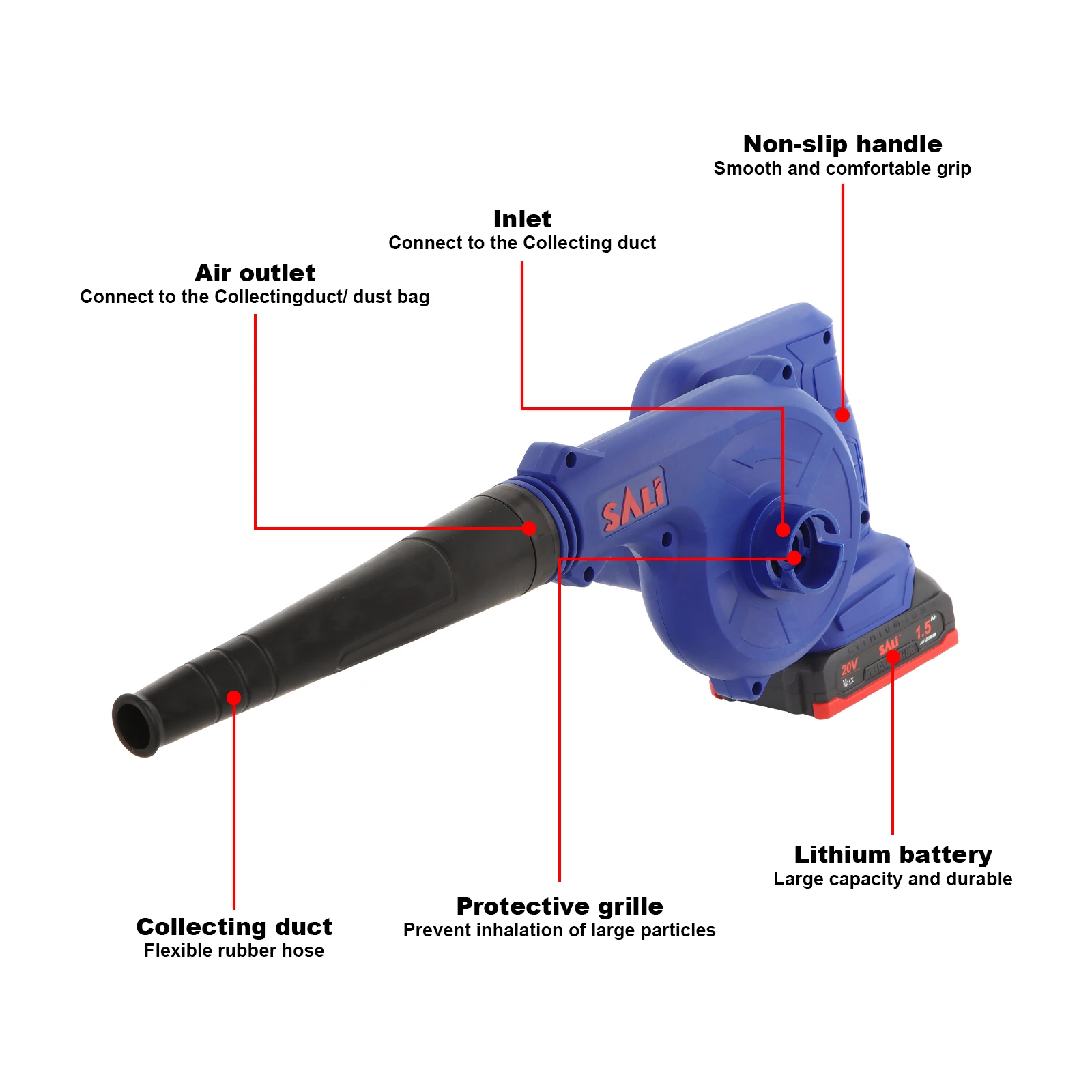 Lightweight Leaf Rust Sawdust Removal Various Speed Design 4001F Model Vacuum Suction Cordless Blower