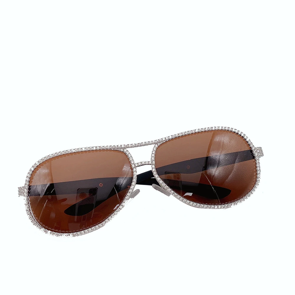 Gold silver glasses personalized wooden leg semi-circular frame copper inlaid zircon sunglasses for men and women