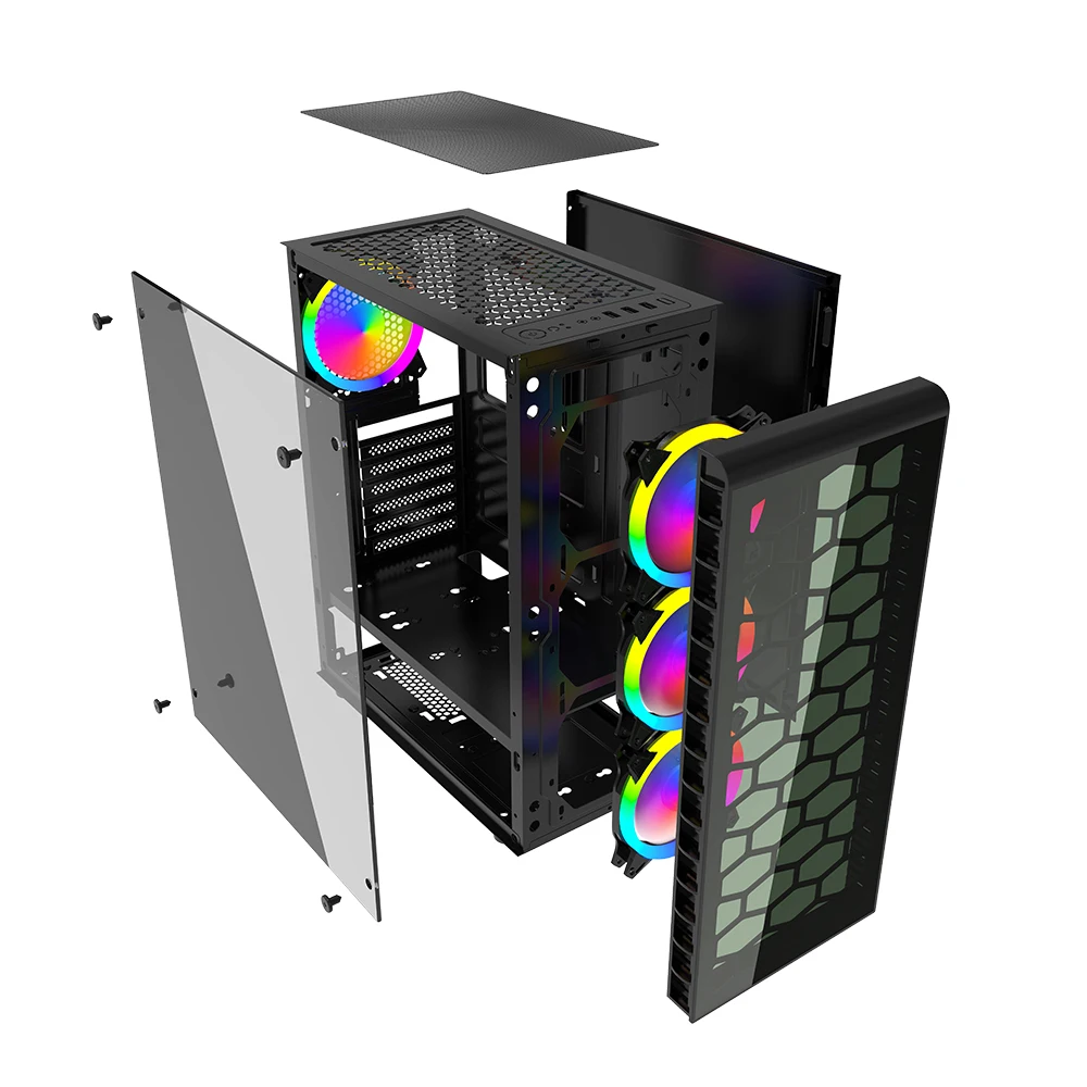Wholesale Factory Cheap OEM ATX Mid TowerTempered Glass Gaming Pc Case For Desktop With RGB Fan