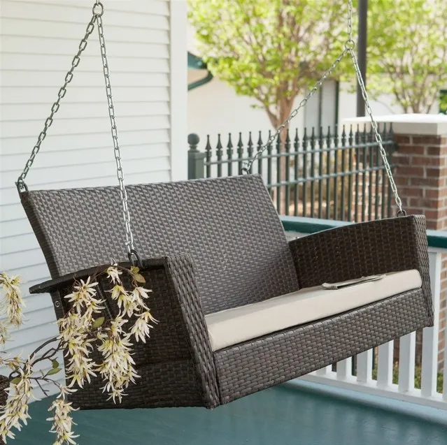 Green luxury garden pe rattan outdoor hanging swing