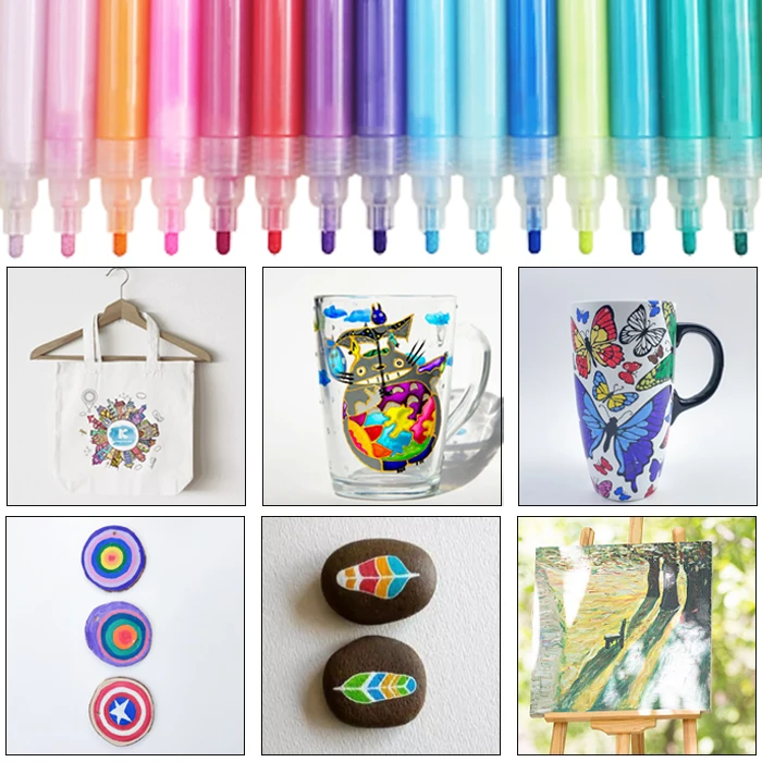 Custom 12 Colors DIY Painting Permanent Waterproof Fine Tip Acrylic Paint Marker Pen Set