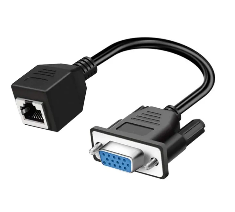 Оптовая продажа с фабрики в Шэньчжэне, индивидуальный черный удлинитель сетевого кабеля RS232 DB9 мама к RJ45 мама