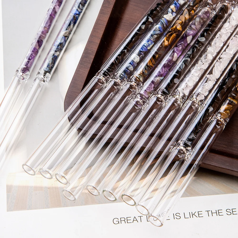 High Quality Eco Friendly Reusable Straw,Healing Crystal Gemstone Drinking Straw,Energy Crystal Chips Biodegradable Straw