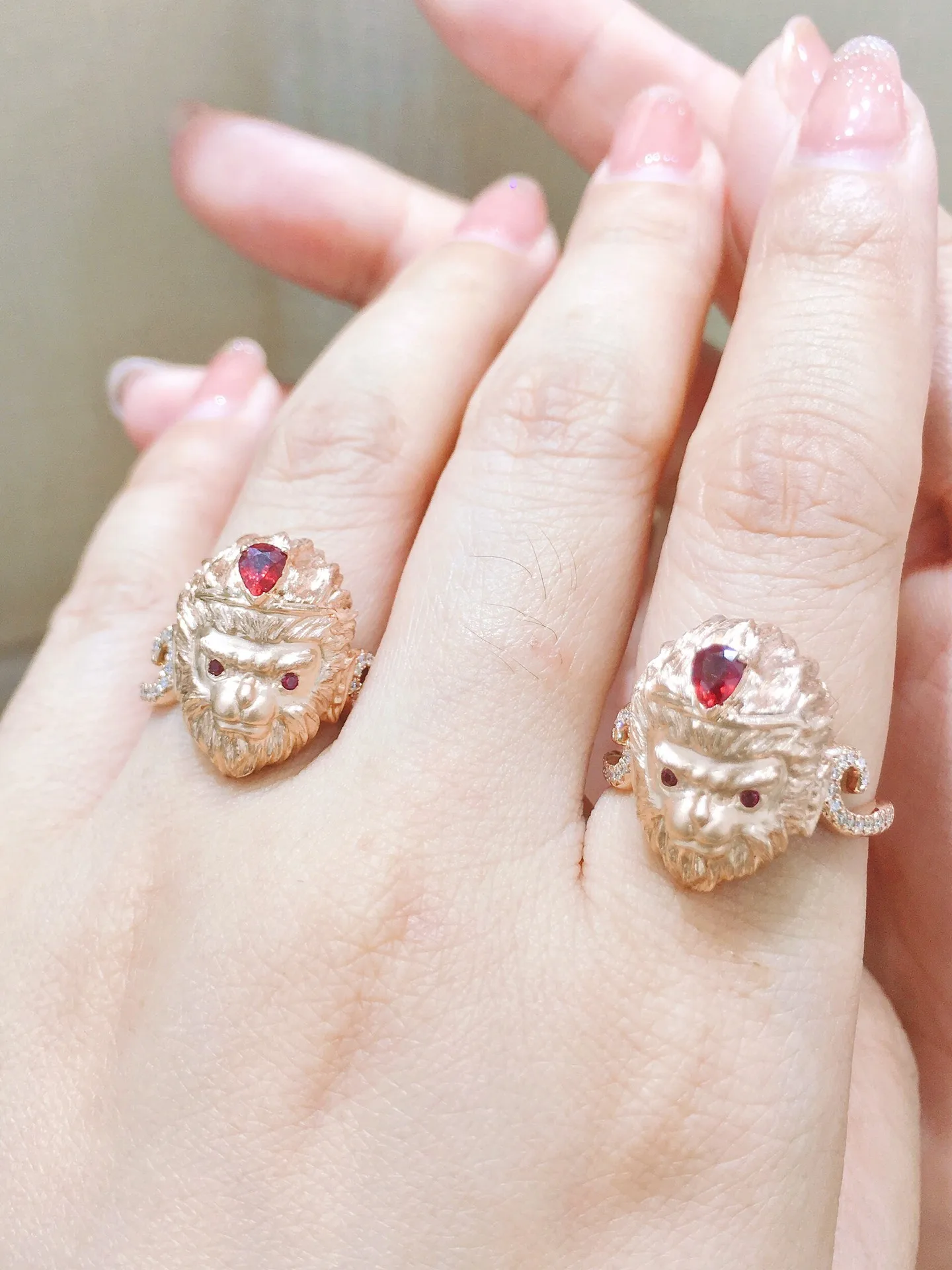 18k Gold Monkey King Ruby Natural Diamond Gemstone Real Gold Ring
