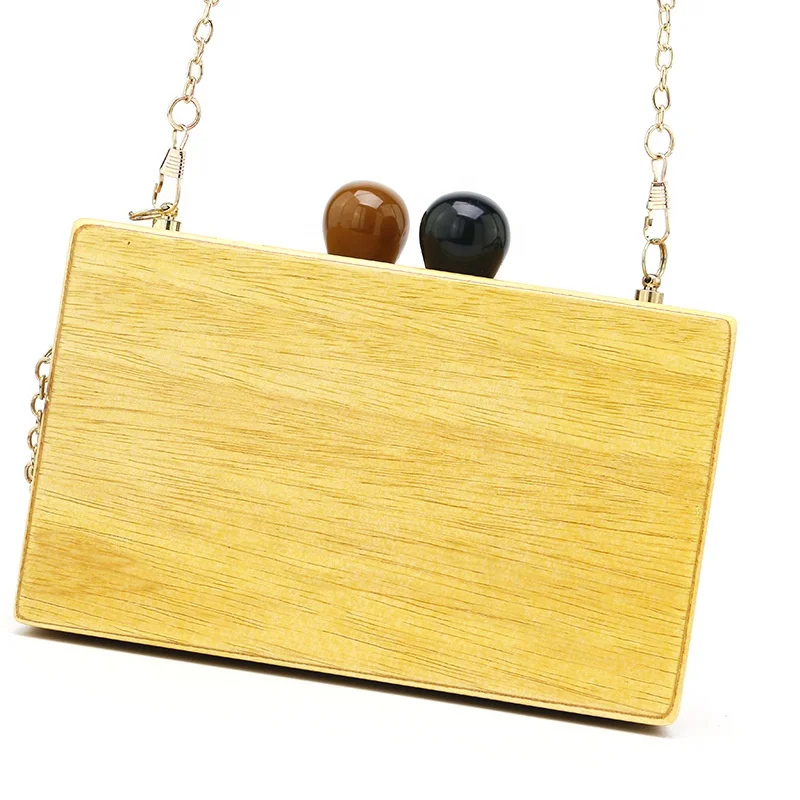 Vintage Handmade European Style Real Wood Log Women Shoulder Bag with acrylic chains Wind Wood Crossbody bag Wooden handbag