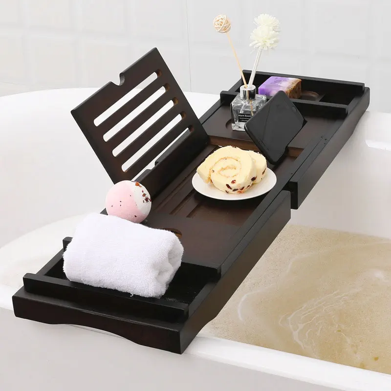 Morden Luxury Wooden Bathroom Rack Bamboo Bathtub Caddy Tub Tray With Extend