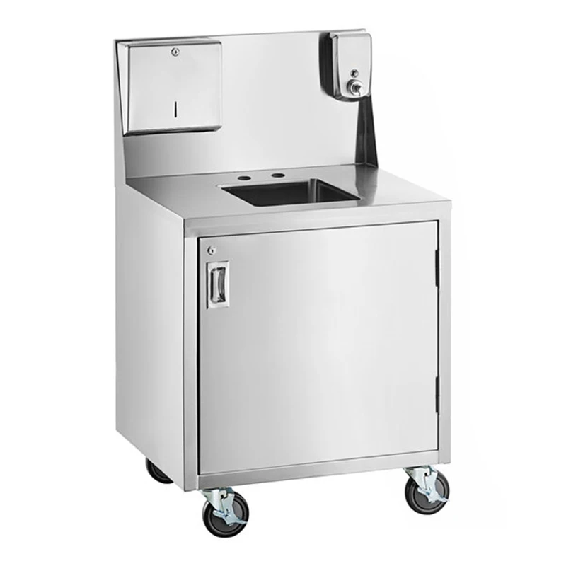 Portable Single Bowl Hand Sink Cart Hotels Kitchen Use High Productivity Hot Cold Water Paper Towel Dispenser Soap Dispenser