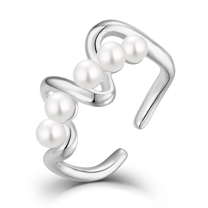fine jewelry fashion rhodium plated jewelry pearl original 925 silver Adjustable Open Ring Jewelry for Women rings for girls