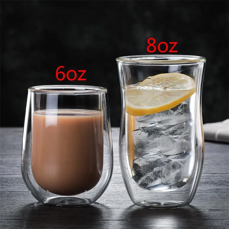 8OZ heat resistant waist high temperature resistant transparent double layer high borosilicate glass cup