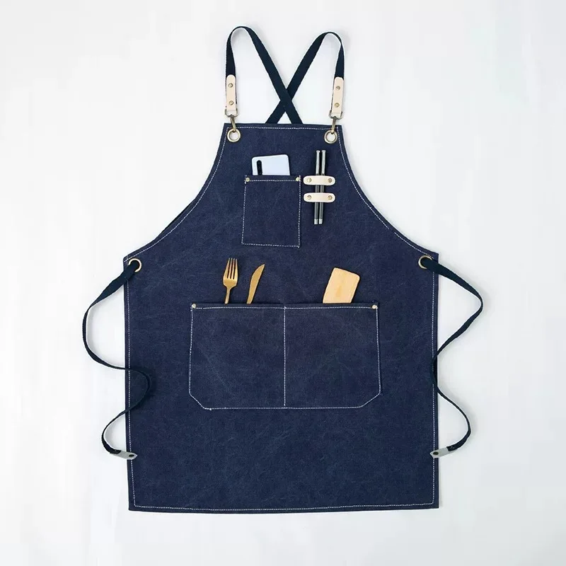 OEM Cottons Print Logo Canvas Chef  Waiter Unisex Durable Uniform Cooking Kitchen Bar Aprons Work Cafe Restaurant Aprons