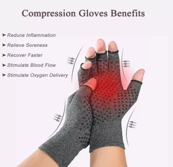 Factory Wholesale Gray Half Finger Breathable & Moisture Wicking Copper Compression Arthritis Gloves