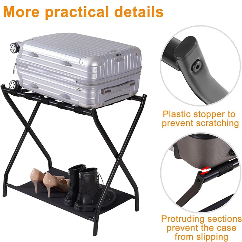 Luggage Rack Pack of 2 Steel Folding Suitcase Stand with Storage Shelf for Guest Room Bedroom Hotel Luggage Holder