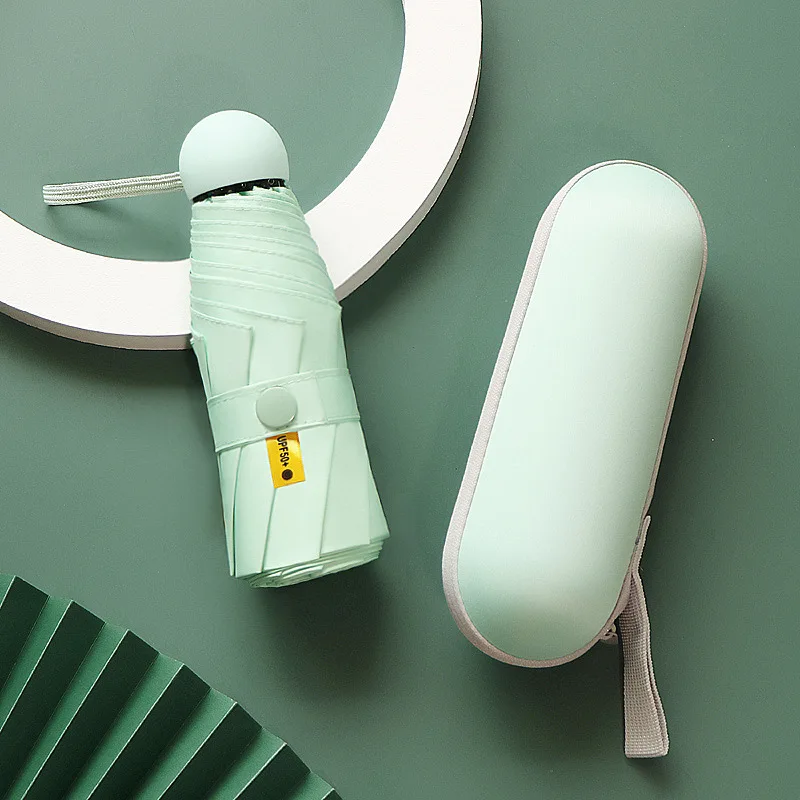 6 ribs Fiberglass capsule umbrella 5 folding uv mini pocket umbrella with logo