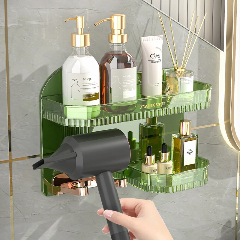 Bathroom Hair Dryer Storage Wall Mounted Shelf Shelves Plastic Storage Display Racks Household Items