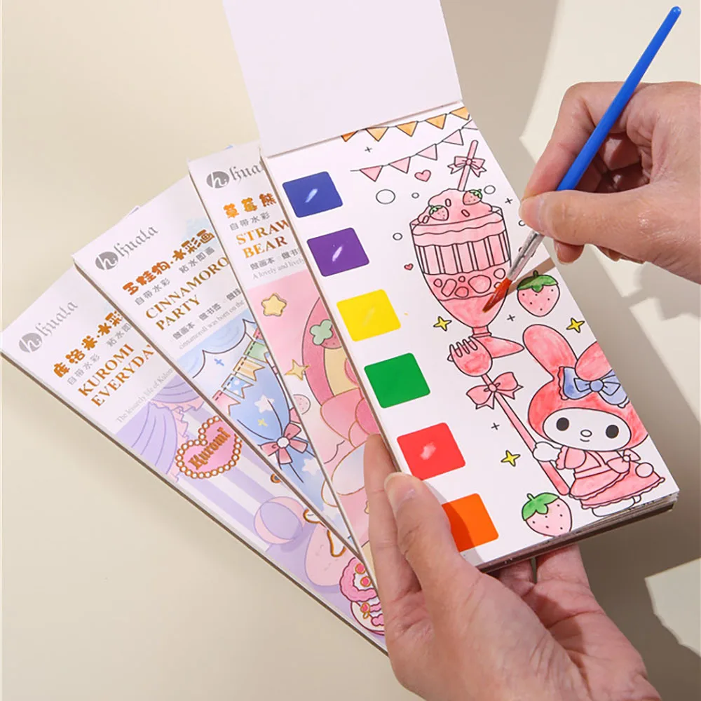 Custom Pocket Watercolor Painting Bookmarks Book for Kids Palette Paint Book Water Coloring Drawing Book Toys Set with Brush