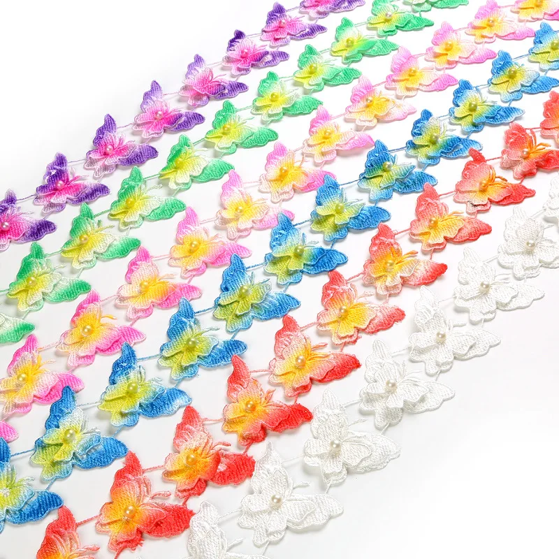 colorful butterfly border lace,DIY lace materials for decoration,exquisite dress lace