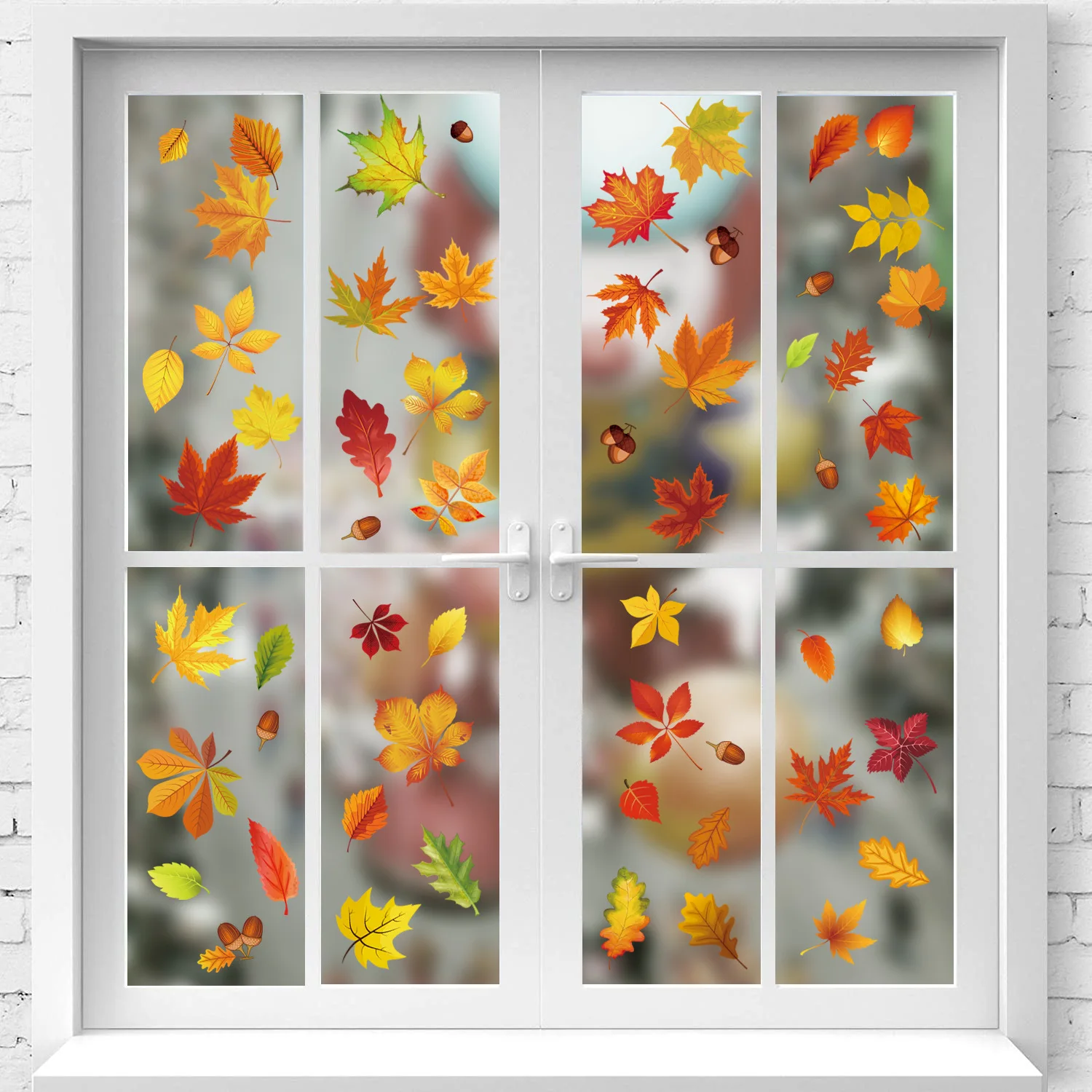 Maple Leaves Double-sided Window Stickers For Autumn Thanksgiving Harvest Party Home Window Glass Mirror Decor
