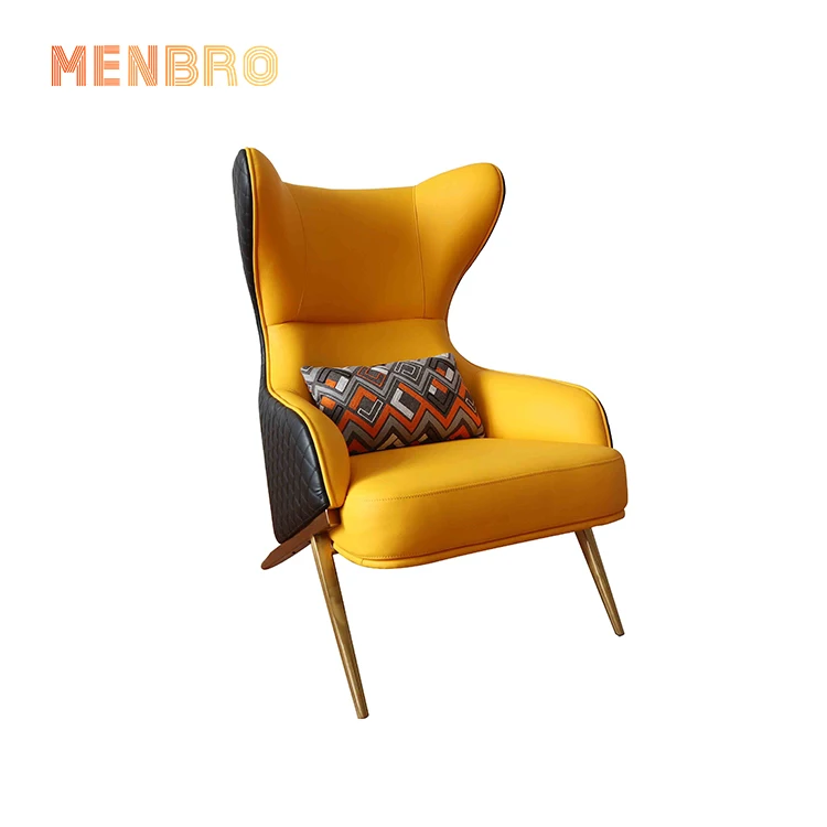 
China Supplied Modern Chair Lounge Bedroom Contemporary Genuine Leather Metal Relax Leisure Arm Chair For Sitting Room 