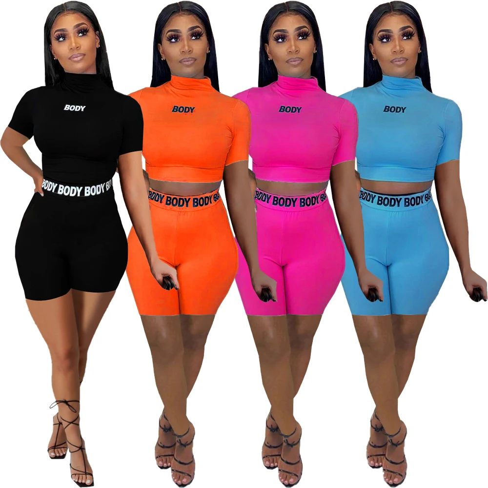  Abgirl 2021 Женская Повседневная футболка с короткими рукавами и короткие штаны из двух частей комплект 2 предметов летней однотонного черного цвета женская