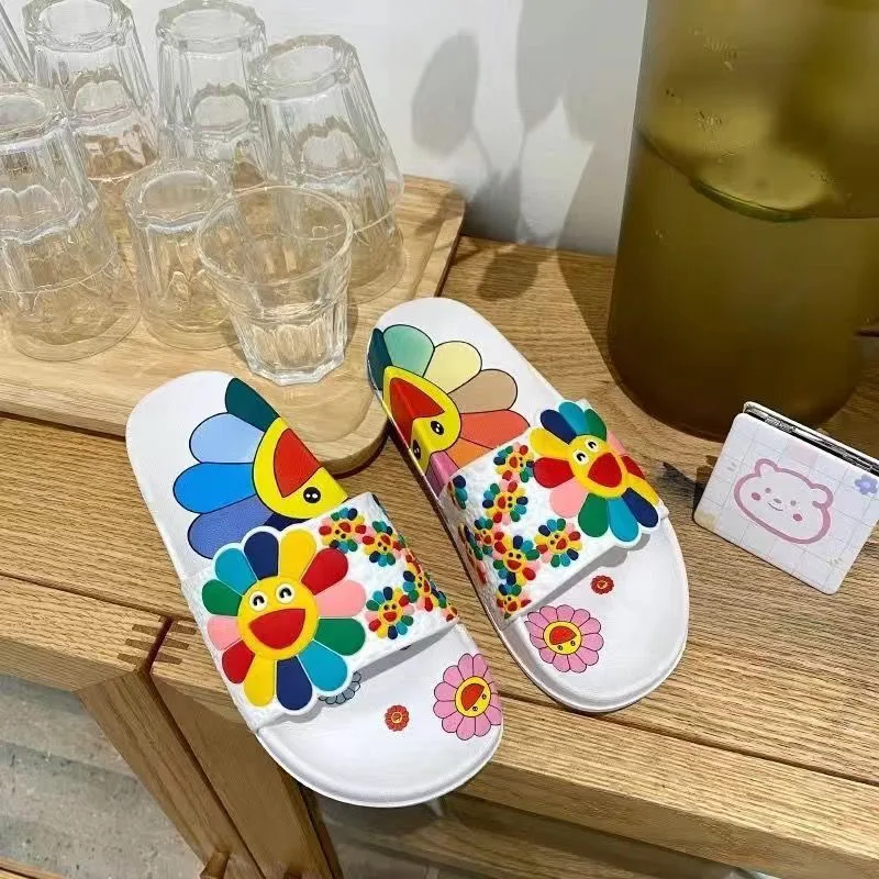 Summer Slippers for Women Fashion Outdoor Beach Sandals Sun Flower Slides Slippers Indoor Home Bathroom Anti Slip Cozy Leisure