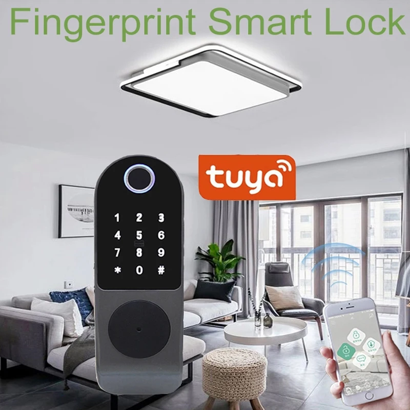 wifi fingerprint gate cylinder door lock  fingerprint/ password/ IC card /mechanical keys Tuya smartphone  control