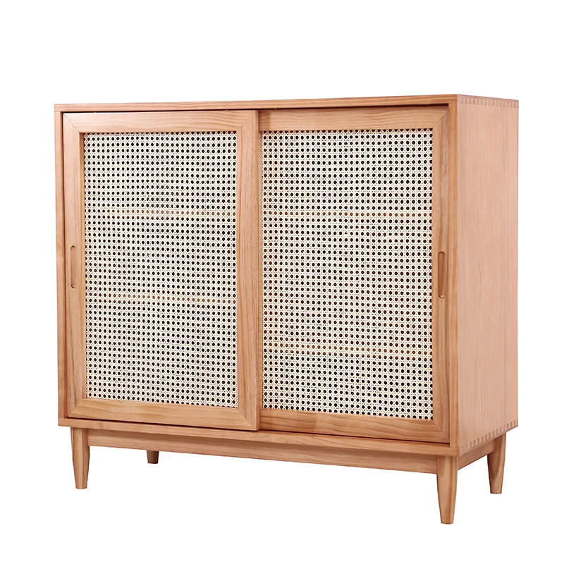 
Living Room Furniture Accent Breathable Solid Wood Rattan Storage Cabinet 