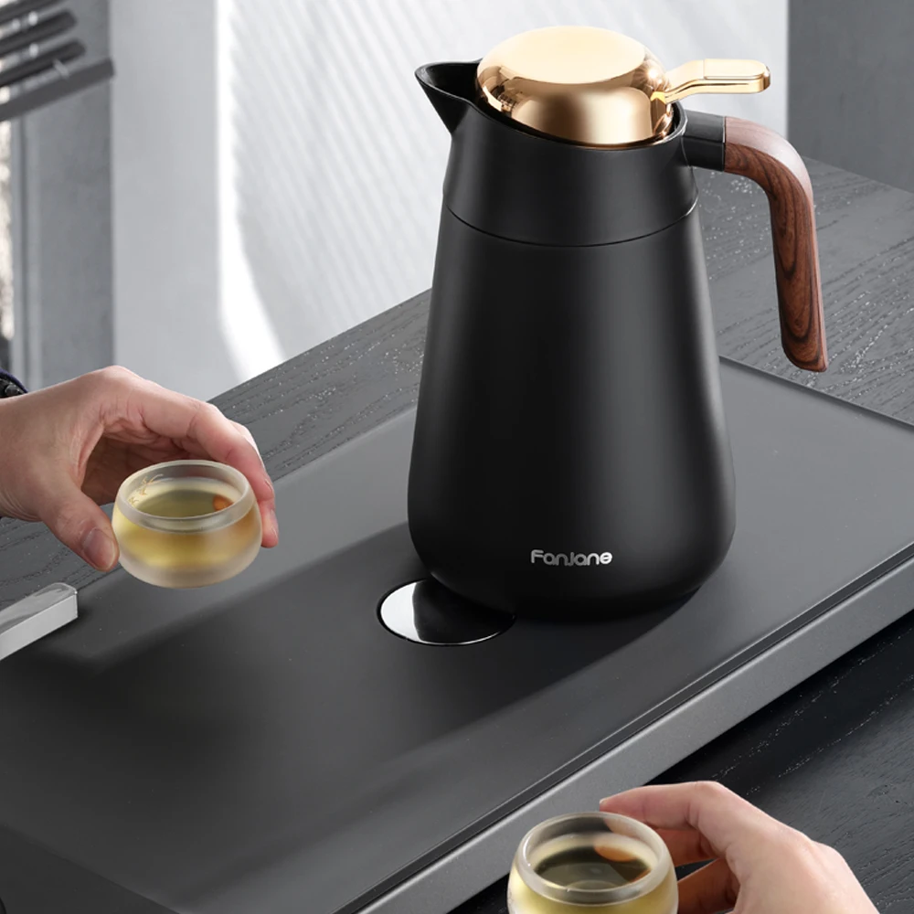 Insulated Carafe Double Wall Thermos Stainless Steel Tea Coffee Pot Thermal Water Jug with Tea Strainer and Ceramic Liner