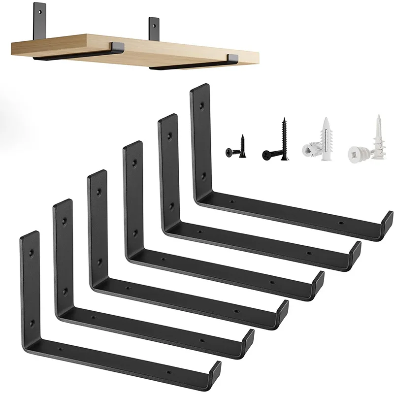 Huaner L Bracket Off Shelf Black Metal Screws Heavy Duty DIY Wall Mounted Floating Partition Bracket