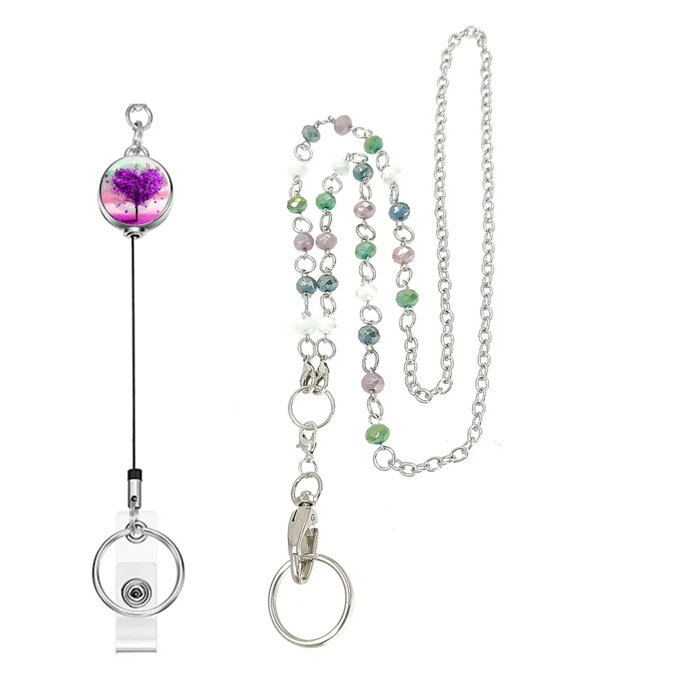 Faced Beads Lanyards for Keys ID Badge Holder Chain ID Necklaces High Quality Custom Glass Stainless Steel Birthday Gifts Women