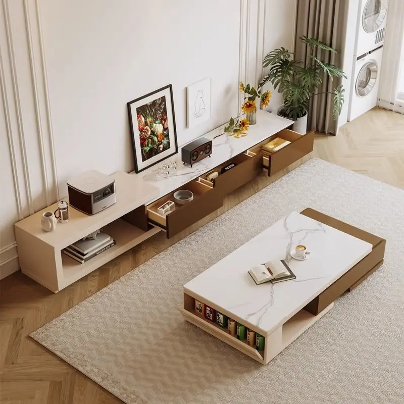 Living Room Furniture Light Luxury Rectangle coffee Table Slab TV Cabinet TV Stand Combination set for Small Apartment