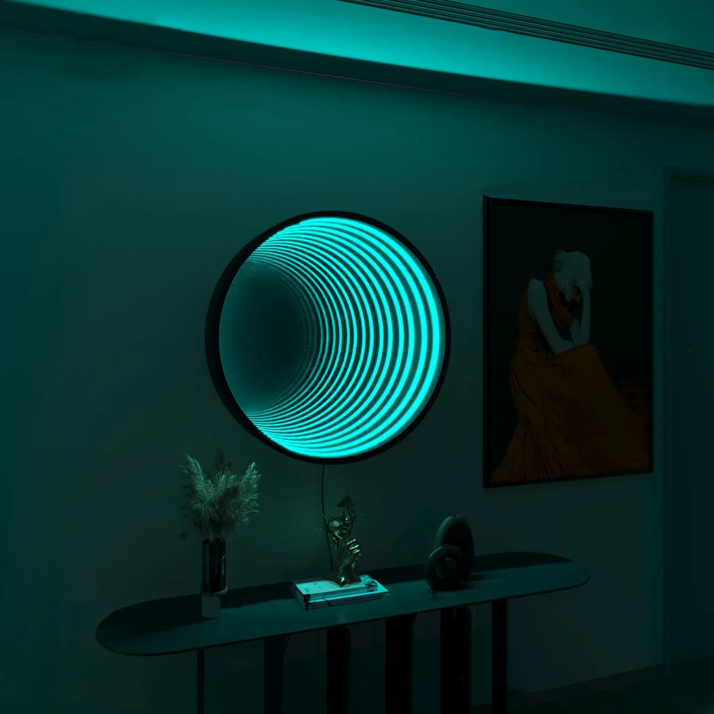 Tiktok Hot Selling LED Modern RGB 50CM Circle Geometric Mirror Tunnel Lamp Living Room Bedroom Wall Lamps With Remote Control