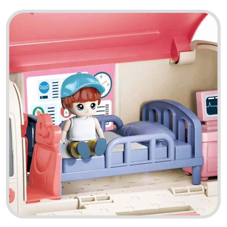 Toys 2023 frictional ambulance car set DIY playhouse games for kids indoor toys car with mini cute dolls gift  for kids