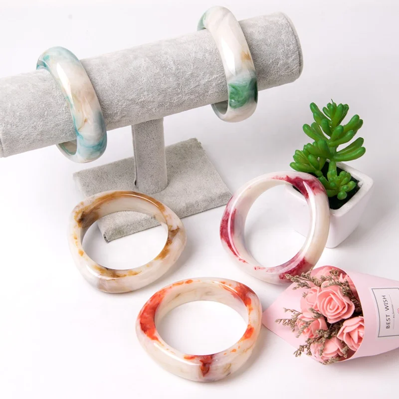 Best Seller USA 2019 For Amazon Amber Jade Marble Colour Irregular Open Cuff Resin Bangle