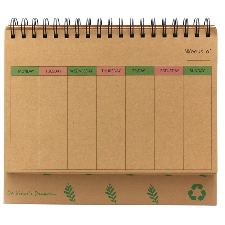 customized recycled Kraft paper table spiral desk calendar daily meal weekly planners pad calendar 2022