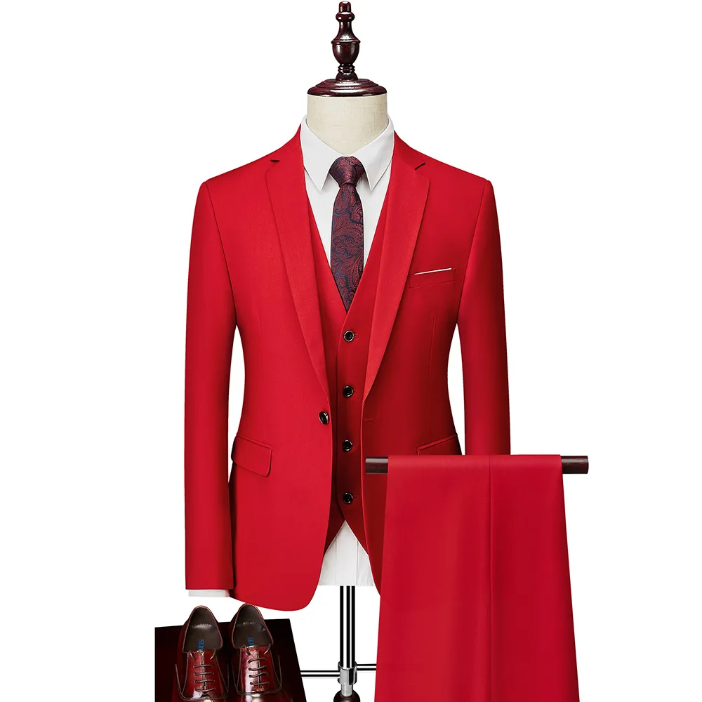 Wholesale High Quality One Button Men Wedding Suit Set 3 Pieces Blazer+Pants+Vest Set Man Business Formal Suit