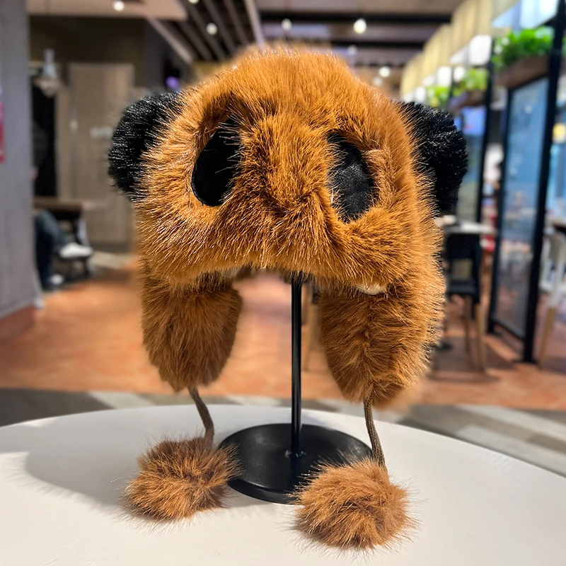 Factory Latest 2024 Hat Wholesale Cute Panda Sweet Cartoon Fluffy Pullover Ladies Hats For Women