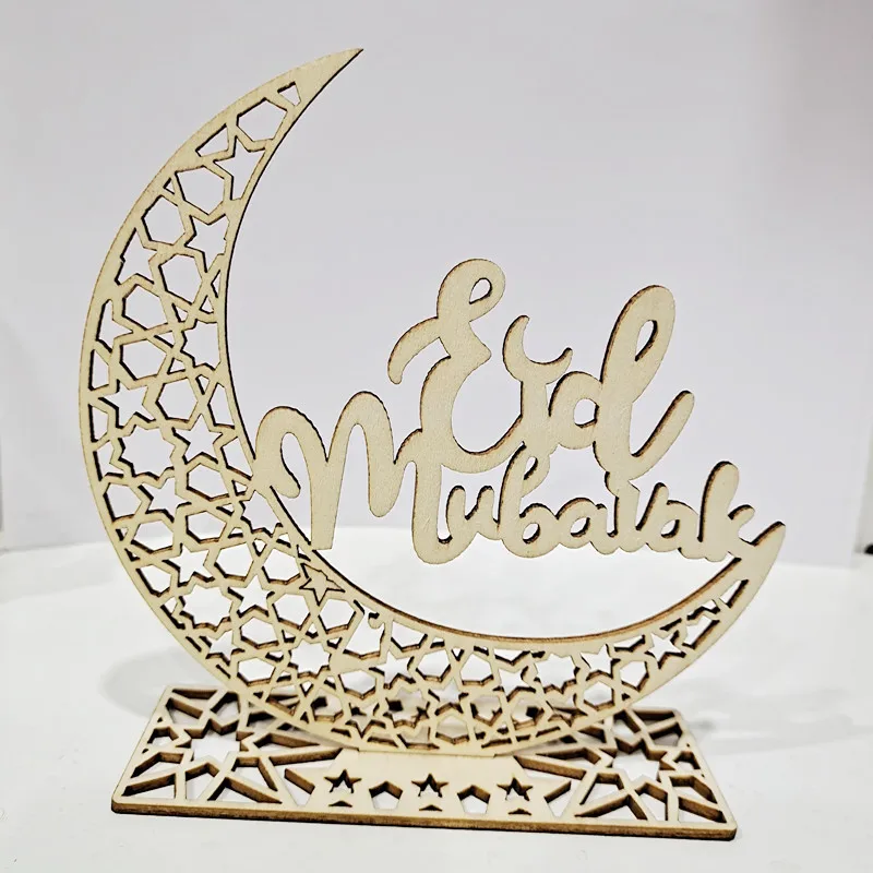 Kaan Eid Mubarak Decoration Round Wooden Ramadan Kareem Door Sign Islam Mubarak Wood Wall Pendant for Mubarak Party