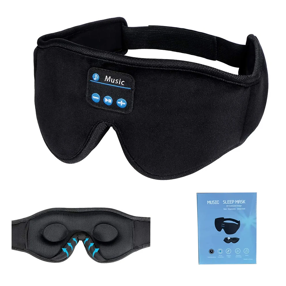 black mask eye.  Sleeping Eye Cover Travel Music Headsets with Microphone Handsfree, Sleep Headphones for Side Sleepers Gift for Men Women 