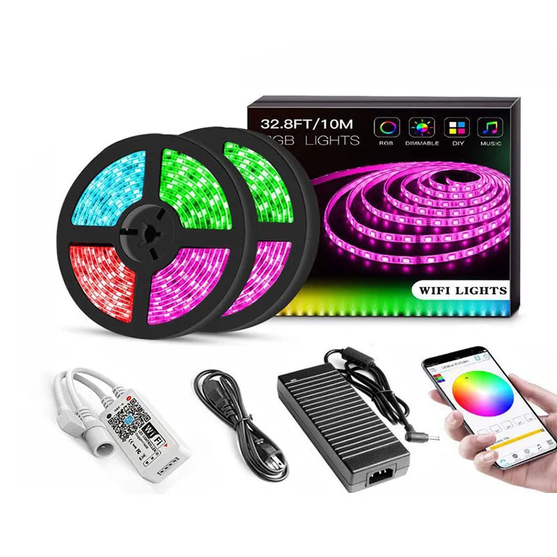  5050 2835 SMD Гибкая RGB 5/10 м футов 30 светодиодов/м лента 12 В постоянного тока USB 5 в музыкальный пульт дистанционного управления Wi-Fi адаптер 60 светодиодных