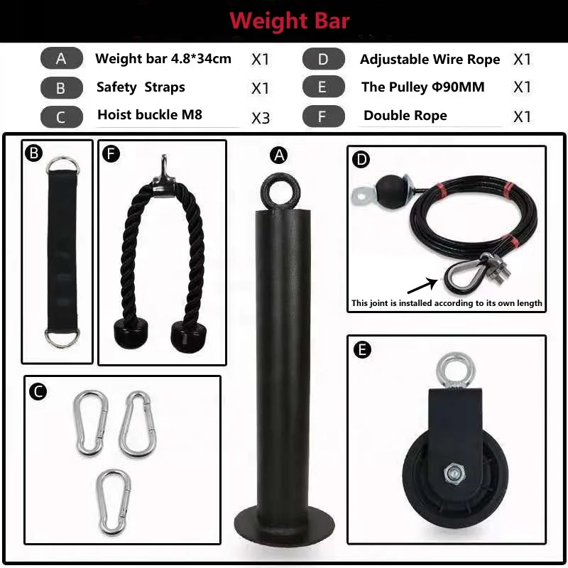 Fitness Lat And Lift Pulley System With Loading Pin Tricep Strap Bar Cable Rope Machine For Muscle Strength
