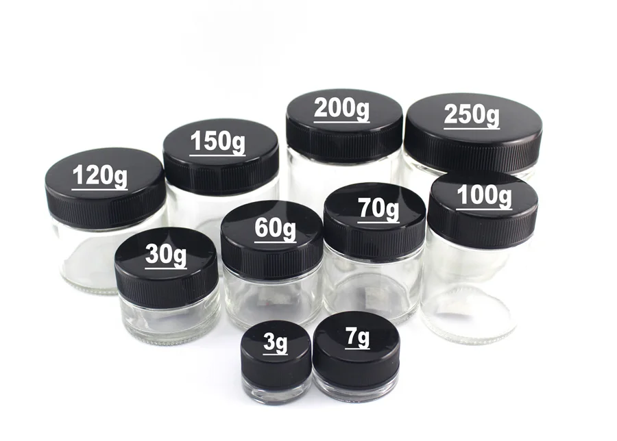 60g 70g  90g 120g Empty airtight smell proof wholesale child resistant glass jar with black child safety CRC lid